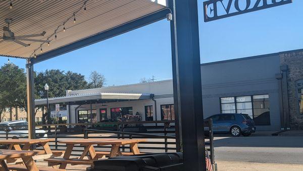 Chestnut Grove covered dining area, downtown street view.