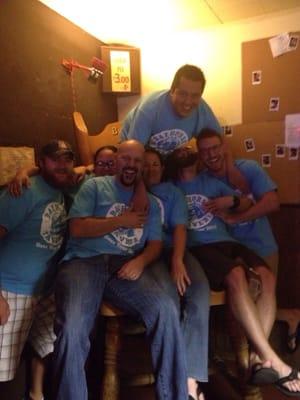 The Bay Horse beer tourists showing off their hard earned blue shirts!