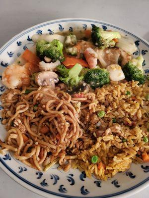 Take out Seafood delight, pork fried rice and chicken lo mein.