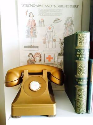 Vintage gold hotel phone, an unexpected find!  (Illustration and book from other vintage stores)