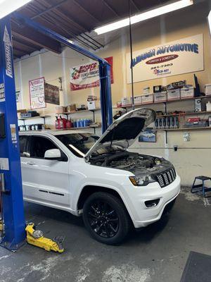 Cherokee in for regular maintenance