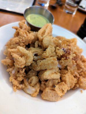 Calamari. $14. Lightly breaded, deep fried, with basil aioli dipping sauce.