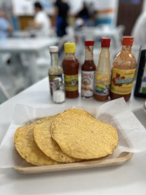 Complimentary tostadas and salsas