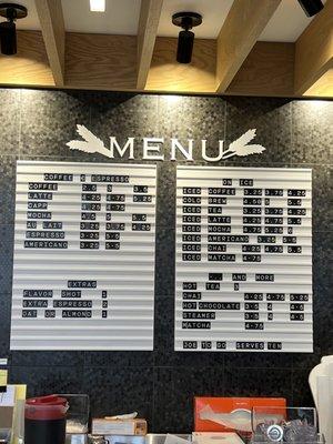 Coffee menu