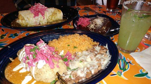 Wet burrito, chicken mole enchilada, spicy margarita, and Chile relleno. All excellent.