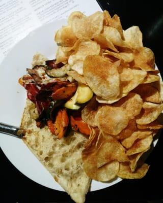 grilled vegetable sandwich and chips