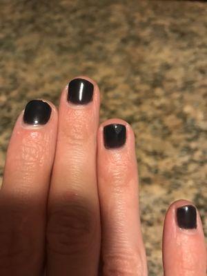 Chipped no-chip manicure and sloppy polishing job