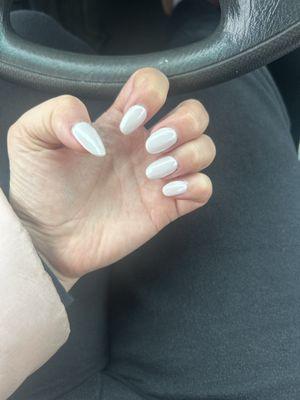 Milky white chrome round nails