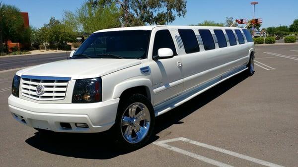 our newest addition!! 16-20 passengers super stretch Escalade Cadallic  Check out air horn like an 18 wheeler.