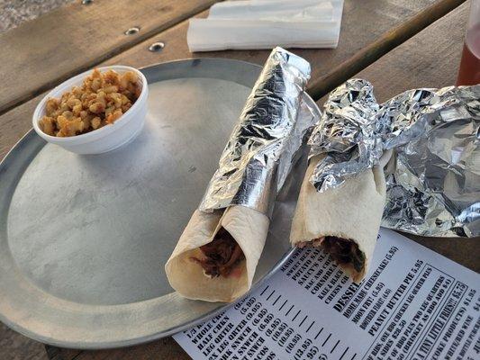 Pork tacos and Mac cheeses