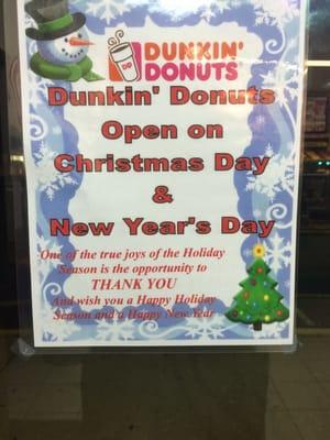 Open on holidays? I won't be back. Everyone deserves Christmas off, including franchise employees.