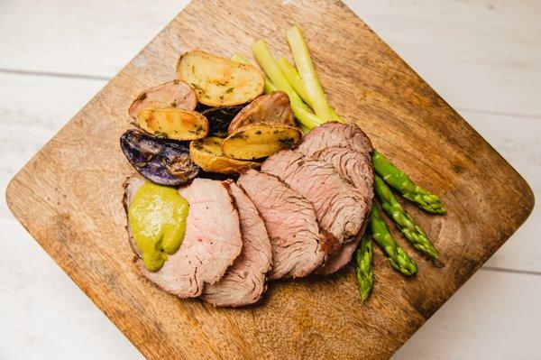 Smoked Tri-Tip with Fingerling Potatoes and Asparagus