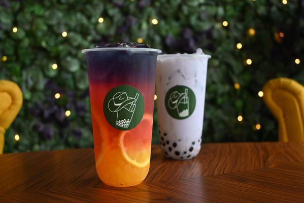 Mango Butterfly Tea and Taro Milk Tea