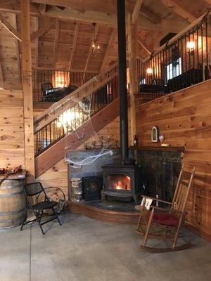 Inside the log cabin where they have the tastings.