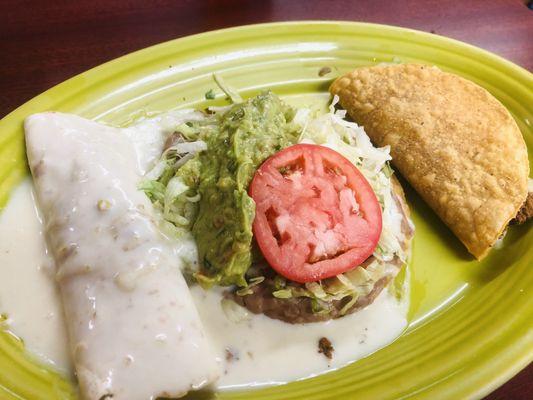 Combination dinner number 2.  Taco, chalupa and burrito with cheese