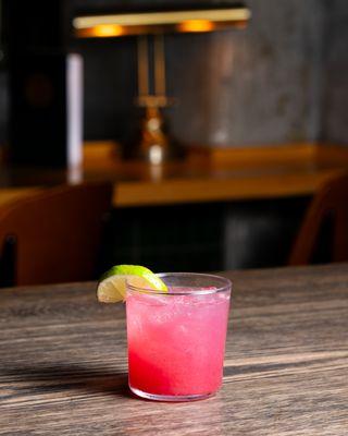 Smoke Show - watermelon infused mezcal, house made ginger simple, prickly pear purée, fresh pressed citrus