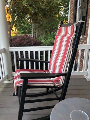 Evenings spent rocking on the chair looking out over the grass field and pond in the distance