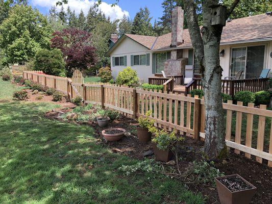 3-1/2 inch cedar slats for privacy but doesn't obstruct the view.