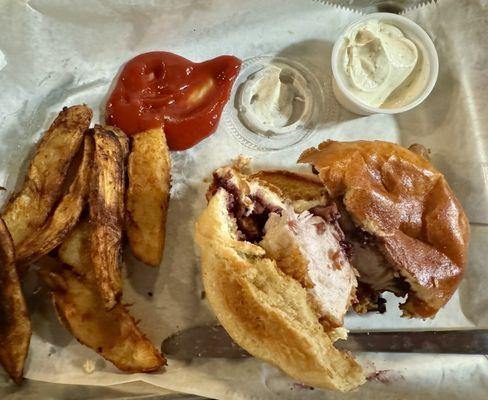 Pork Chop Sandwich with Blueberry BBQ Sauce