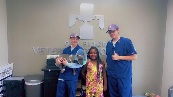 Papi Chew-lo, Gia and a couple of the awesome Old Ridge Veterinary Hospital Staff!