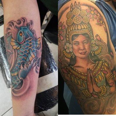 Done by Collie. Koi Fish & Khmer traditional apsara goddess