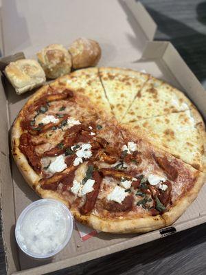 Half Chicken Parmesan & Half White Pizza