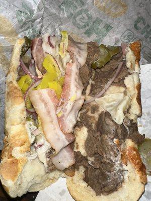 Subway sandwich with RAW BACON