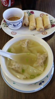 Small wonton soup and shrimp rolls!