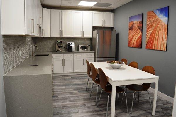 Our breakroom includes complimentary water, coffee & tea.   Plus some other amenities, all included.