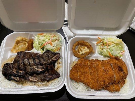 #2. Beef Short Ribs Plate, #11. Chicken Katsu Plate