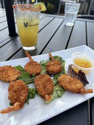 Fried coconut shrimp with mango sauce