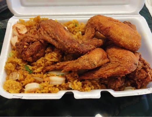 Fried chicken wigs combo with shrimp fried rice.