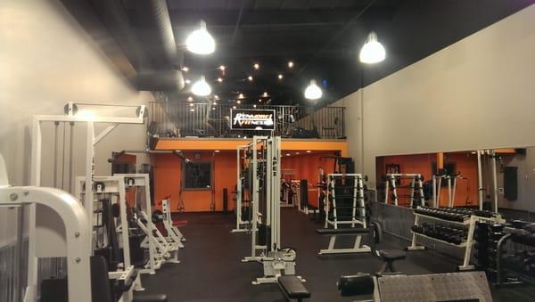 Cardio area above, free weights and other machines below.