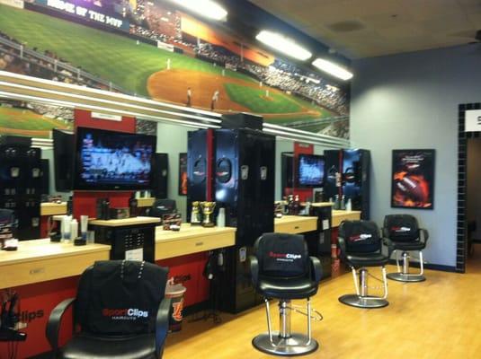 Our locker room setup with flat screen TVs always playing sports!