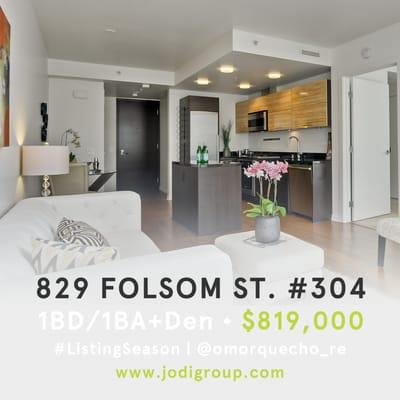 829 Folsom Street, #304 -- SOMA Condo listed for $819,000 by listing agent Oscar Morquecho.