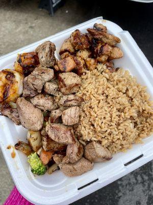 Steak, shrimp, chicken hibachi