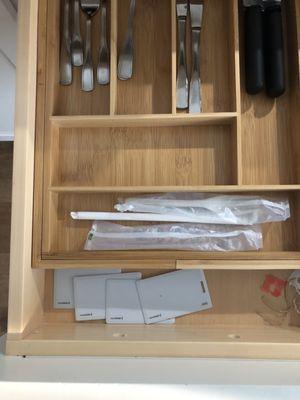 Extra room keys in silverware drawer