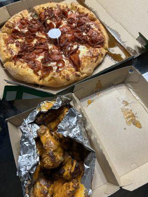 Wings taste funny the after taste is not good- pizza is good