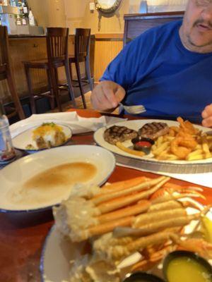 2lbs crab legs and steak for my husband