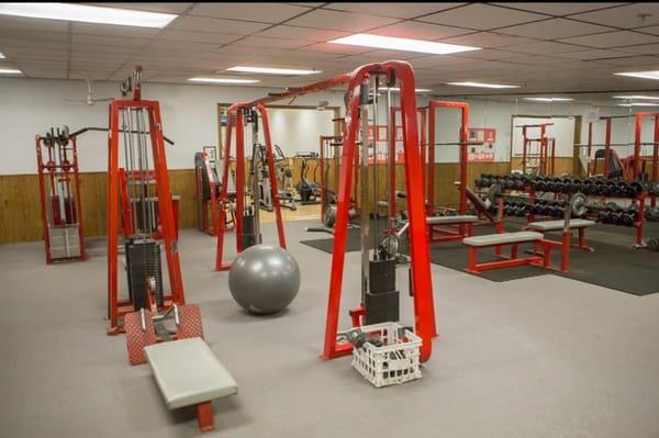 Free weights and nautilus equipment.