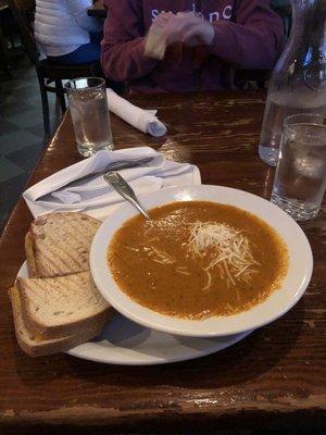 Tomato bisque with grilled cheese.