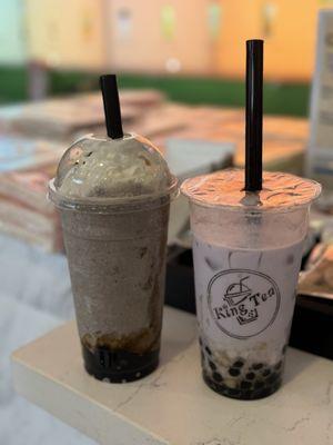 Oreo boba milkshake and Taro coconut boba milk tea.