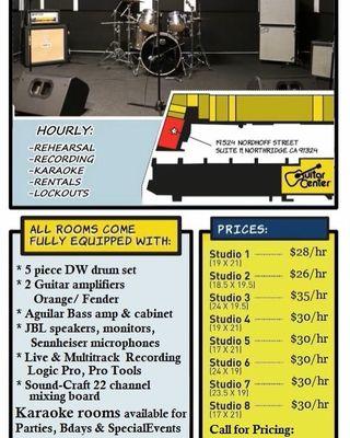 Rehearsal Studios from $26-$35 per hour