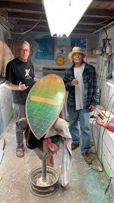 Hawaii local come over to mainland to visit and getting surfboards fixed.