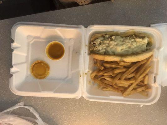 Chicken Philly, Fries, and Carolina Gold sauce