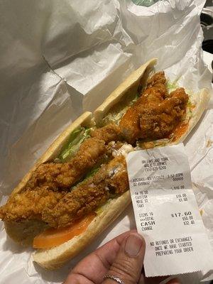 This is my catfish poboy and I was so disappointed. IMO It's just not a $16 sandwich.