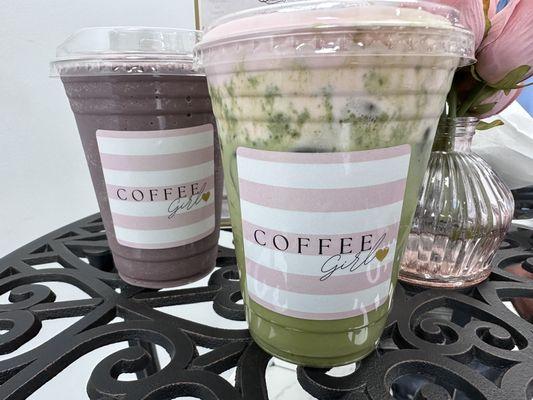 Ube frapp & strawberry matcha latte