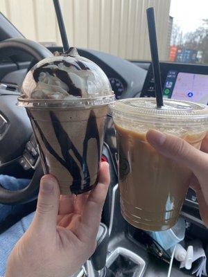 Left: Java chip frap
 Right: Iced vanilla latte