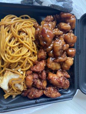 Sesame Chicken. Firecracker Chicken. Noodles.