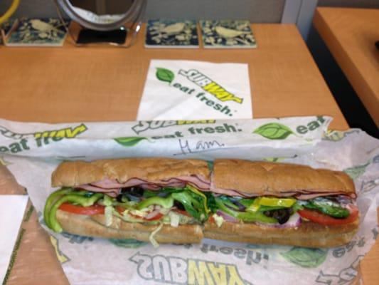 $5 regular ham footlong sandwich w/ lots of veggies